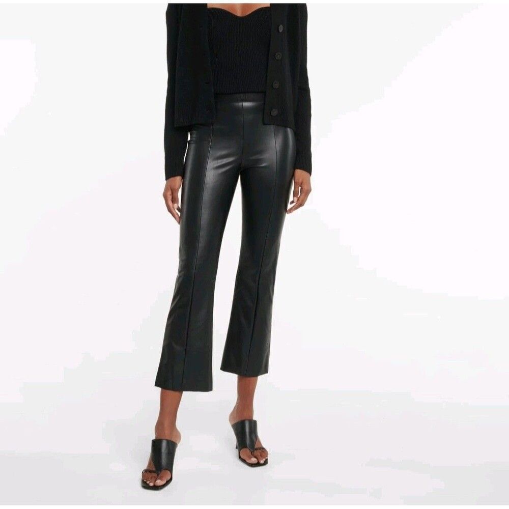Wolford Womens Black Vegan Leather Crop Flare Pants Size 4 High Rise Minimalist